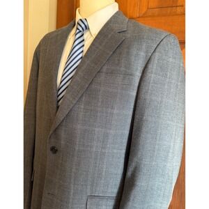 Jos. A. Bank Silk Wool Sport Coat Men 42L Blue Windowpane 2-Button Blazer Jacket